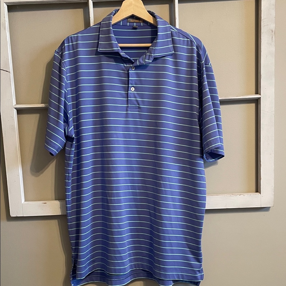 Peter Millar Striped Lavender Polo with Aqua Lines